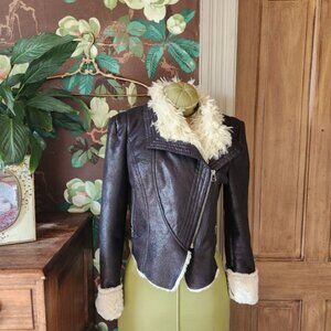 BOSTON PROPER Faux Leather/Fur Moto Jacket Size Small